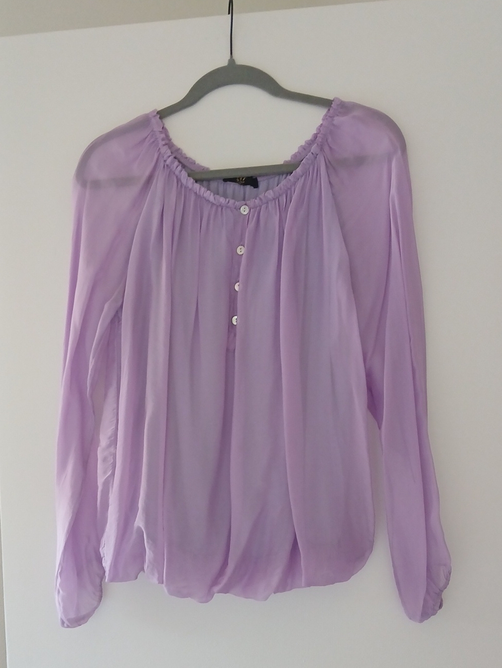 Tina Stephens Nt Lavender Long-Sleeve Peasant Blouse Silk Blouse Top